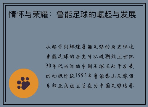 情怀与荣耀：鲁能足球的崛起与发展