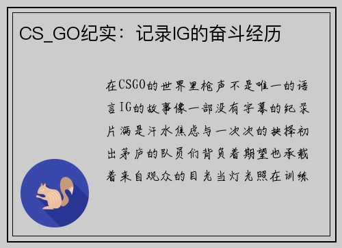 CS_GO纪实：记录IG的奋斗经历